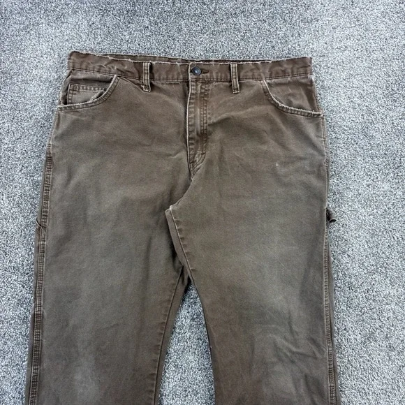 Vintage Dickies Carpenter Pants Mens 36x34 Brown Faded Heavy Canvas FLAWED - Picture 2 of 8
